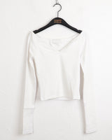 エンゾーディープVネックスリムクロップドロングスリーブTシャツ