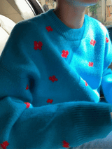 ブルーフラワーニット