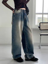 バズルウォッシングロングワイドデニムパンツ / bazle washing long wide denim pants