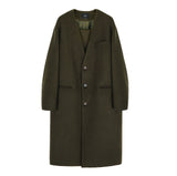 collarless front cover coat khaki (6615481614454)