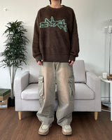 Mud Washing Cargo Denim Pants