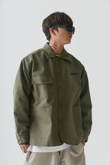 ロゴカラーコットンベーシックジャケット/BSR2223FWJK065 LOGO COLLAR COTTON BASIC JACKET KHAKI
