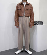 フレンチ レザー クロップジャケット / MO French Leather Cropped Jacket (2 colors)
