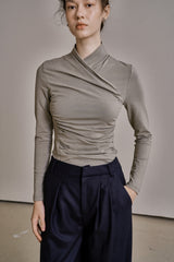 ドレープジャージートップス/DRAPE JERSEY TOP_KHAKI