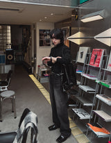 スレーブピンタックワイドデニムパンツ