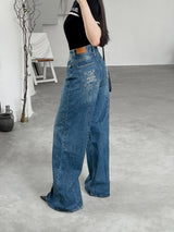 プリヴェラインワイド-レッグデニムジーンズ / PRIVÉ LINED WIDE-LEG DENIM JEANS - CREAM/DENIM BLUE