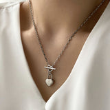 サージカルスチールハートトグルバーネックレス/htt Surgical steel heart toggle bar lock necklace