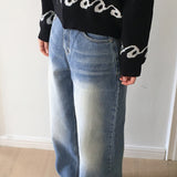 Jons light washed denim long wide pants