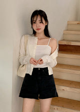 Thin and Fit Cut Capri Slit Denim Pants (2color)