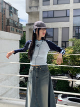 Cima Nagrang strap color combination cropped hooded T-shirt