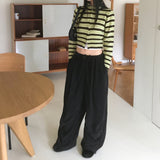マルーンY2Kストライプ配色2WAY長袖ニットジップアップカーディガン