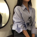 [BELLIDE MADE] Ed loose fit stripe cropped shirt