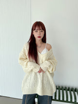 ウールVネックツイストニット/Wool V-neck Twist Knit (3color)