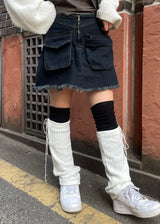 ビッグポケットフリンジビンテージデニムスカート / Big Pocket Fringe Vintage Denim Skirt