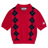 ARGYLE PATTERN SHORT SLEEVE KNIT [RED]