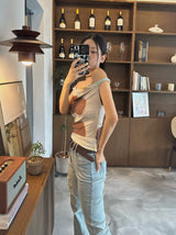 Belted light blue bootcut denim pants