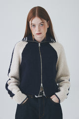 ボウクル2WAYジップアップニット / Boucle 2way Zip-up Knit [Navy]