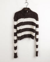 Nier angora fur color combination striped diagonal zipper slim long sleeve knit