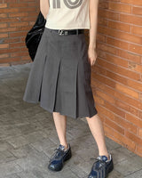ハイロットベルトプリーツミディスカート/ Hirot Belt Pleated Midi Skirt