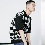 チェッカーボードカラーニットカーディガン / CHECKER BOARD COLLAR KNIT CARDIGAN BLACK