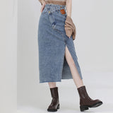 Crew Unbalanced Denim Long Skirt (6600188002422)