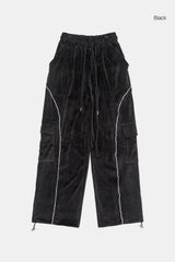 Curve piping velour cargo banding pants