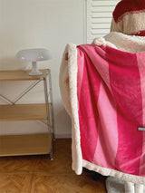 Retro stripe microfiber lamb fleece blanket - 100x150cm - Pink