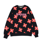Pink flower pattern Sweat-shirt [Navy] (6535252770934)