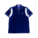 レザートリムベロアジップアップポロシャツ/[UNISEX] Leather-Trimmed Velour Zip Polo (Blue)
