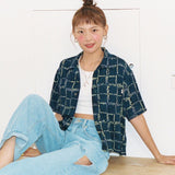 [Hawaiian Crop Shirt] Reef Check - Navy (6626230632566)