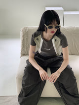 エンバースポーティ配色ラウンド半袖Tシャツ/ Enver sporty color matching round short-sleeved T-shirt