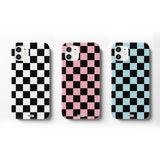 チェッカーボードアイフォンケース/(gel hard) Black&Blue Checkerboard Phone Case