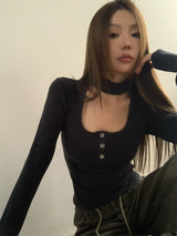 Square holy neck slim fit top