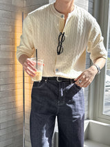 LMNラウンドネックケーブルカーディガン / LMN Round-Neck Cable Cardigan (9 colors)