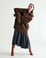 UNISEX MERINO WOOL CABLE KNIT ZIPUP W - MOCHA (6636048613494)