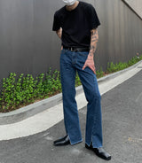 Slit Blue Boots-cut Jeans