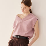 クランブルVネックベスト/Crumble v-neck vest_pink lavender