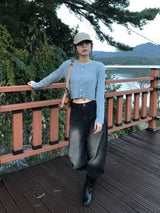 Plant wide denim pants 