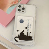 Cute Act Cat Black Card Storage Phone Case