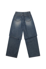 LAYERED DAMAGE DENIM_BEIGE INDIGO