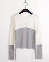 Warp two-tone color combination strap crop long-sleeved T-shirt