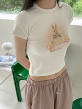 [MADE] エルカバニーラビットプリントクロップド半袖Tシャツ / Elka Bunny Rabbit Print Cropped Short Sleeve T-Shirt