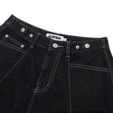 CONTROL WAIST DENIM BERMUDA WIDE PANTS [DARK NAVY]