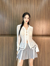 1021. Wool Double ribbon pleats mini sk (2color)