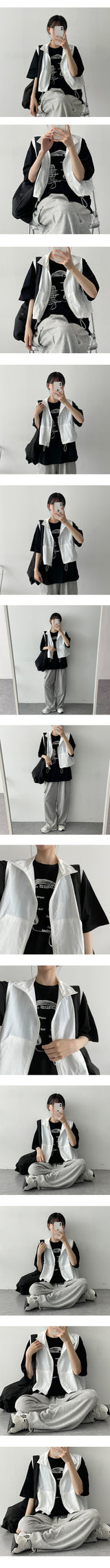 ナイロンストリングクロップドベストジップアップ / Shbonylon String Cropped Vest Zip-Up