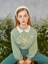 フラワーエンブロイダリーカラースウェットシャツ / Flower Embroidered Collar Sweatshirt