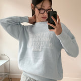 Butteroll angora lettering overfit crop long sleeve knit