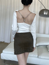 チェーンスリットバックレスT/761. Chain slit backless T (2color)