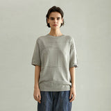 ボリュームラインハーフスリーブニット/VOLUME LINE HALF SLEEVE KNIT (GREISH BEIGE)
