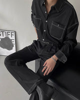 ECTフェイクデニムワイドパンツ / ECT Fake Denim Wide Pants (Set - Up / 1 color)